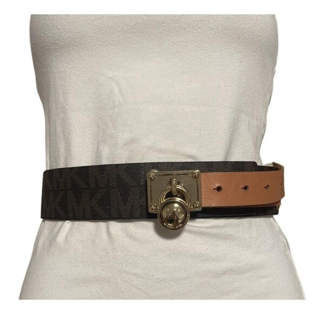 Michael Kors 2 Tone Women’s Belt With Gold MK Buckle Size S (32-34)